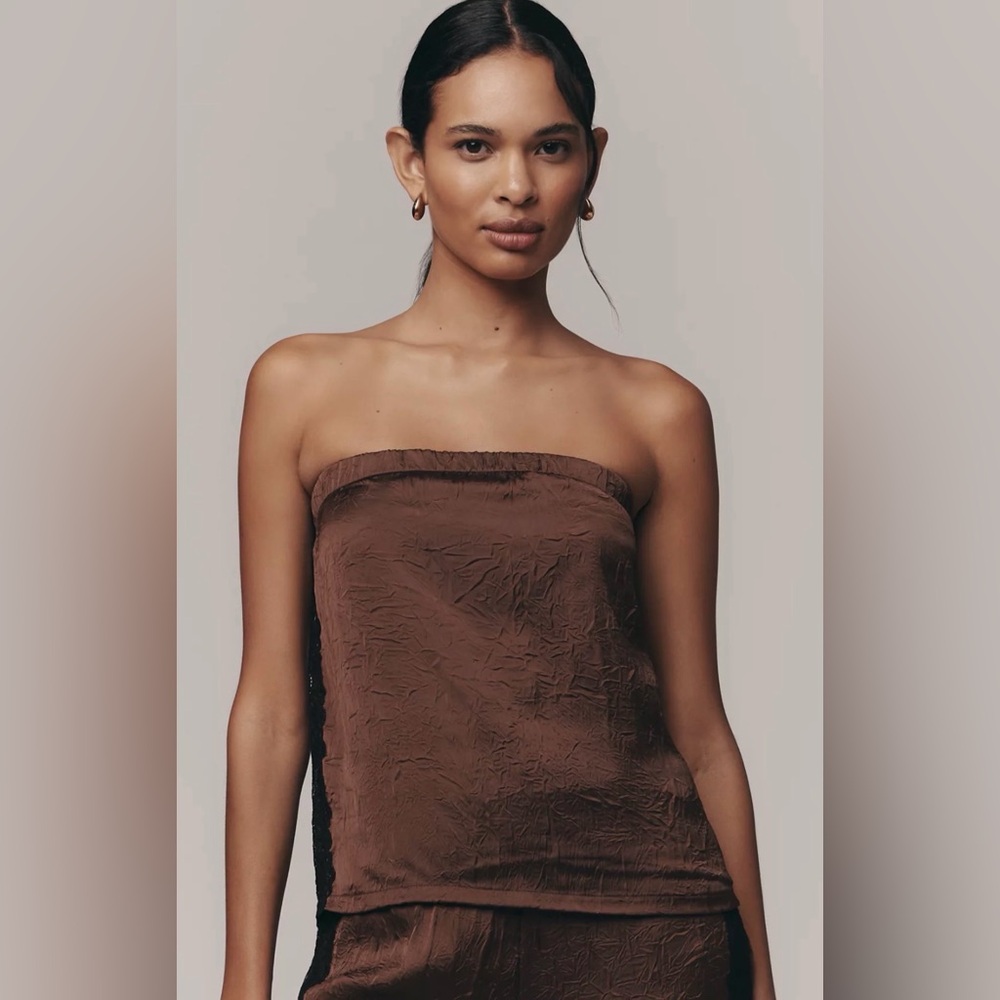 NEW! By Anthropologie Strapless Textured Top in Fondue Fudge